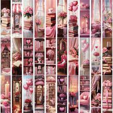 30pcs Valentine's Day Card Bookmarks Pink Style Illustrations Paper DIY Message Cards With Books Flowers For Reading Crafting - Multicolor - View 10