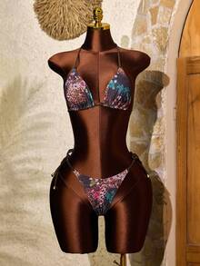 Bộ bikini 3 món họa tiết động vật và hoa cổ điển, bao gồm áo bikini, quần bikini và váy voan phủ ngoài, thích hợp cho bãi biển, tiệc tùng, đám cưới, lễ tốt nghiệp, dạ hội, thanh lịch, sang trọng. - Nhiều màu - Xem 10