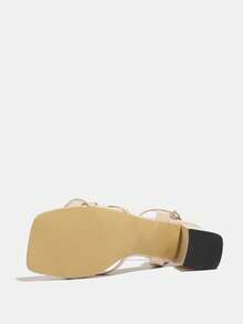 女士高跟鞋，适合夜店、派对、户外活动、旅行、时尚度假等场合，粗跟、方头、亮面、3D兰花装饰、性感踝带、纯色、镜面材质，高端优雅杏色凉鞋，尽显高贵气质。 - 杏色 - 查看 8