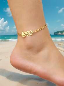 MONALLY 1990~2000 生日数字吊坠脚链，简约可调节 18K 镀金脚链，适合女性日常佩戴和送礼 - 腳鍊 - 查看 4