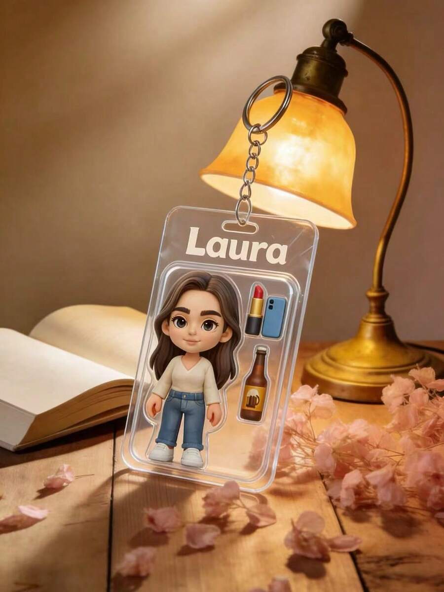 Customized Packaging Figurine, 2D Keychain (3D Style), Toy Box Style. Artistic Gifts, Customized Gifts, Personalized Car Decor. Romantic Home Decor, Perfectly Suitable For Valentine's Day, Christmas, Halloween, Parties, Thanksgiving, Bars, Bedrooms, Women, Weddings, Birthdays, Game Rooms And More. Gifts For Moms, Family, Friends, Parents, Grandparents, Boys, Daughters, Her, Him, Etc. - Transparent - View 1