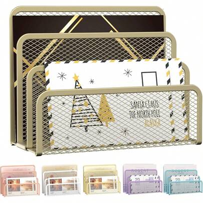 New SUPEASY Mail Organizer Desk, Mesh Metal Mail Holder Countertop With 3-Slot, Letter Sorter File Holder, Office Envelope Organizer Mails (Yellow) Very Popular