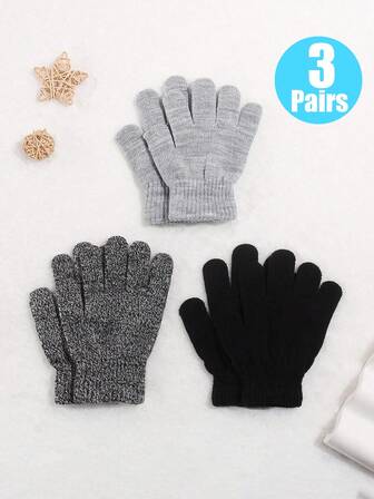 3 pares de guantes de invierno para niños de 3 a 8 años, gruesos y de punto cálidos para clima frío, multicolor, elásticos de punto para niños y niñas para uso diario, juegos al aire libre, escuela y accesorios de invierno