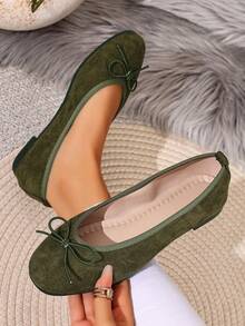 New Fashionable Minimalist Versatile Macaron Color Ribbon Lace-Up Ballet Flats - Green - View 6