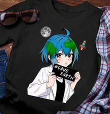 Anime Save Earth Chan T-Shirt, Anime Otaku Shirt, Save Earth, Unisex Brand T-Shirt, Ultra Cotton T-Shirt - Black - View 6