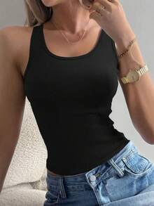 1pc Women's Square Neck Camisole - Soft Fitted Design, Suitable For Commuting, Dating And Layering - Black - View 4