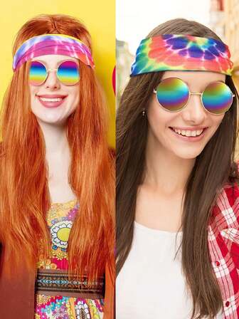 Women's Hippie Style Wig -Only Wig, Long Straight Synthetic Orange Ginger Brown Cosplay Wig Heat Resistant Rose Net Cap 100%Density-Perfect For 60s 70s 80sWomen Rock Band Disco Cosplay Halloween And Part