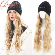 22英寸长直发波浪假发，合成纤维材质，配有弹性针织帽 - 针织帽假发，高温丝，100%密度，自然逼真，适合日常佩戴，基础款