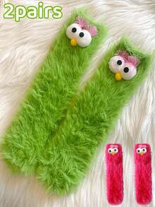 1双/2双女士新奇袜子，船袜，节日袜，卡通袜，毛绒袜，礼品袜，短袜，大眼睛袜，可爱袜，保暖袜，花式袜——适合日常穿着、节日庆典和派对等各种场合，舒适保暖。 - 彩色 - 查看 32