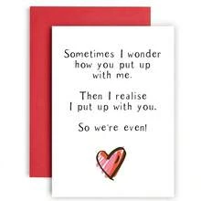 Birthday Card, We Tolerate Each Other! Funny Wedding Anniversary Greeting Card With Envelope - Red - View 9