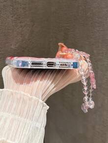 可爱粉色蝴蝶结元素时尚手机壳，粉色蝴蝶结樱桃图案，1个装，可爱爱心蝴蝶结樱桃防摔手机壳，兼容 16/16 Pro Max、11/13/14/15、12 Pro Max/13 Pro、15 Pro Max/XR，配有时尚小熊挂绳，适合 17/17 Pro Max，春季生日礼物 - 多色帶掛繩 - 查看 2