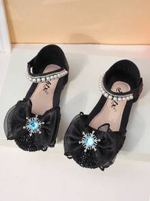 Spring New Pearl Children's Closed Toe Shoes, Bow Decor Girls Closed Toe Flats, Non-Slip Toddler/Little/Big Kids Princess Shoes - Black - View 1
