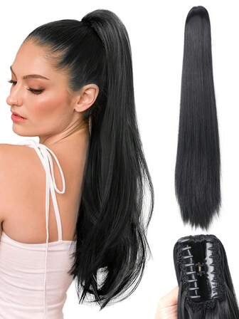 Klo Hästsvans Hårförlängningar Långa Raka Hästsvansar För Kvinnor Fluffiga Naturliga Svarta Bruna Hårstycken Syntetiskt Hår Hästsvansar Förlängning Klämma I Hårstycke