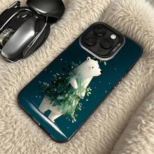 Funda de Teléfono Oso Polar Azul con Patrón de Árbol de Navidad para iPhone 14 15 Pro Max y  Galaxy S23 S24, Opción de Regalo Ideal para Todas las Estaciones - Plateado - Ver 5