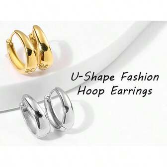 1 par de pendientes de aro de acero inoxidable de color dorado a prueba de agua de alta calidad, accesorios de moda para hombres y mujeres