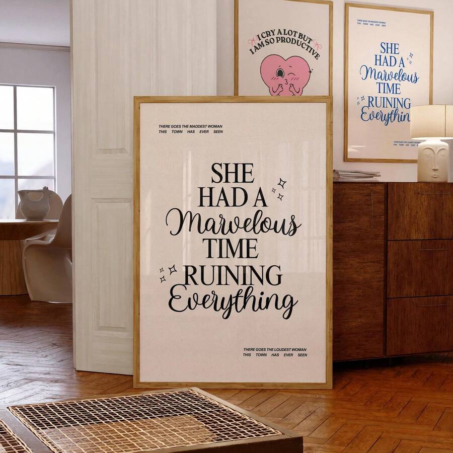 1张无框歌词海报，黑白美学印刷，适合女孩房间装饰，简约音乐语录墙画，适用于卧室、客厅、宿舍，趣味海报，房间装饰，墙面装饰画 - 彩色 - 查看 1