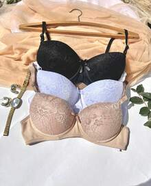 Set Of 3 Classic Lace Bras With Adjustable Straps For Comfortable Everyday Wear. Cute And Sensual Lingerie. - Nhiều màu - Xem 10