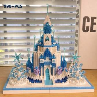 990+Pcs Ice Castle Small Particle Building Blocks, Construct Castle Model Building Decor, ABS Material DIY, Castle Frozen, Gift For Girls, Holiday Decoration & Collection