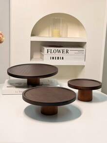 1pc Wooden Cake Stand With Wooden Base, Dessert Display Plate, Multifunctional Fruit Tray, Suitable For Dining Table Decor, Home And Kitchen Serving Platter, Spring Festival, Valentine's Day - Maroon - View 8