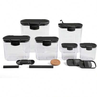 ProKeeper Baker's Airtight Kitchen Storage Canister Container Set For Flour, Sugar & More, Keeps Ingredients Fresh, With Accessories (Black, 6- Piece)