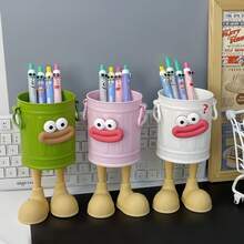 DIY Big Mouth Pen Holder Makeup Brush Bucket, Cute High-Quality Student Desk Large Capacity Pen Holder, Minimalist American Retro Storage Bucket. Makeup Storage, Home Office Storage, Study Storage. INS Cartoon Personalized Pen Holder, Student Desk Office Large Capacity Cute Minimalist Retro Storage Bucket - Multicolor - View 1