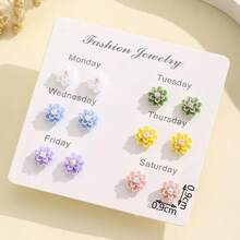 时尚雏菊耳环套装，精致高端设计小耳环，女士耳环 - 彩色 - 查看 2