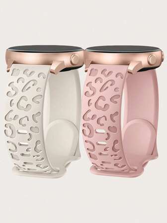 2 Packs 20mm Two-Tone Leopard Engraved Silicone Watch Band, Waterproof Sports Strap Compatible With Samsung Galaxy Watch 7 6 5 4 40mm 44mm/5 Pro/6 Classic 47mm/ Watch 4 Classic/Active 2, 20mm 45mm/Galaxy Active 2/Galaxy Watch 3/Watch 4 Classic 42mm 46mm Watch 6 47mm 43mm, 20mm Cheetah Replacement Strap Compatible With Huawei Honor Garmin Amazfit Watch Straps For Women And Men