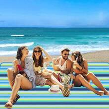 Large Picnic Blanket Outdoor Beach Blankets, - Resistant Foldable Sandproof Blankets Cute Picnic Beach, Camping Grass Lawn Park Mats Brown 2, 80x80 In - 藍色 + 6'8" x 6'8" - 查看 9