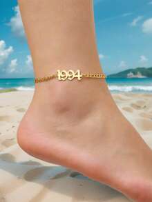 MONALLY 1990~2000 生日数字吊坠脚链，简约可调节 18K 镀金脚链，适合女性日常佩戴和送礼 - 腳鍊 - 查看 6