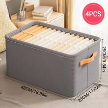 4pcs Large Capacity Wardrobe Storage Boxes, Minimalist Non-Woven Fabric Rectangular Design, Foldable When Not In Use, Clothes, Toys, Bedroom Organizer Boxes With Pull Handles - Khaki - View 5