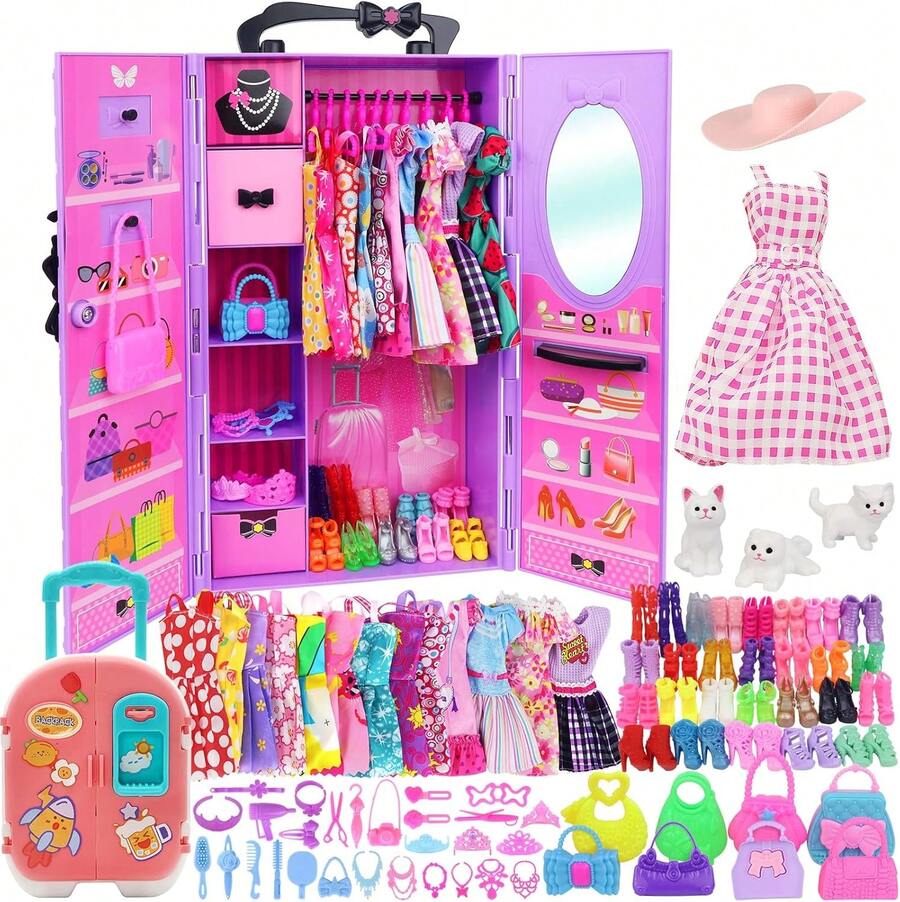 83 Doll Clothing & Accessories - Suitcases, Wardrobes, Skirts, Bags, Shoes For Christmas, Children's Day, Birthday Gifts - Multicolor - View 1