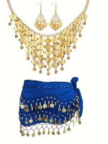 3pcs/Set Belly Dance Waist Chain, Necklace, Earrings Jewelry Set, Dance Performance Waist Scarf, Dance Practice Hip Scarf - Multicolor - View 7