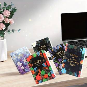 1 st A5-anteckningsbok med spiralbunden blommig design, veckovis/månadsvis akademisk planeringsjournal, presentidé, julklapp