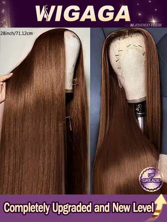 Peluca frontal de encaje con densidad del 200% y 13x4, con cabello de bebé, cabello liso, color marrón #4, para mujeres, sin pegamento, cabello brasileño, peluca frontal, ajuste para el estilo diario de las mujeres, línea de cabello natural, fácil de peinar