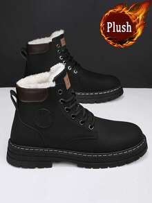 男士高帮休闲绒面靴，黑色蓬松，春秋季，新款设计，时尚搭配连帽衫