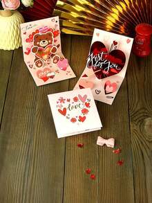 1pc Valentine'S Day Pop-Up Heart Card, 3d Heart-Shaped Gold Foil Card, Valentine'S Day Gift, Pink And Red Card, A Romantic Keepsake For Your Girlfriend Or Lover, Suitable For Friendship, Love, And Family