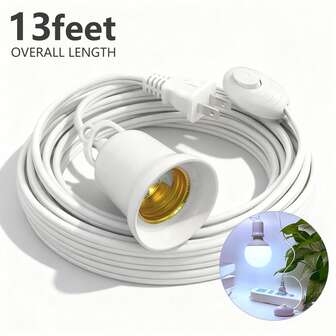 Kasotile 13英尺延长吊灯线，E26/E27美标灯座，带开关，适用于卧室、厨房等场所悬挂 - 1/2包