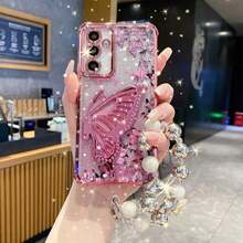 1pc Minimalist Bracket Phone Case, Shock-Proof/TPU Silicone Soft Edge Luxury Protective Cover With Dust-Proof Holes, Compatible With Samsung Galaxy S24 Ultra/S24 Plus/S24/S23 Ultra/S23 Plus/S23/S22 Ultra/S22 Plus/S22/S21 Ultra/S21 Plus/S21 FE/S23 FE/S20 Ultra/S20 Plus/S20 FE And Electroplated + TPU Silicone Soft Edge Full Coverage High-End Protective Case For OPPO A5x/C1 2 3 4 5 6 7 8 9/9 8 7 6 5 4 3 2 1 And OPPO A1 2 3 4 5 6 7 8 9 9 8 7 6 5 4 3 2 1 - 粉紅色 + 支架 + 鏈條 - 查看 7