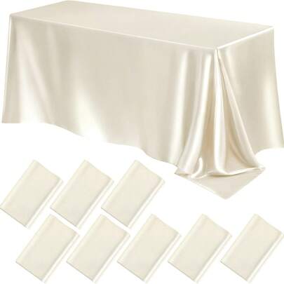 1 Stück elegante elfenbeinfarbe Satin Weihnachtstischdecke, rechteckige waschbare wiederverwendbare Polyester Satin Tischdecke für Hochzeit, Geburtstag, Restaurant, Familienfeier, Outdoor-Party, Tischdecke, Tischdekoration, Weihnachtsparty Serviette
