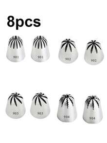 4件套/8件套专业简易甜点装饰套装：4件套不锈钢裱花嘴，适用于纸杯蛋糕，家庭烘焙必备工具 - 銀色 - 查看 13