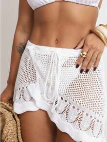 Saia de Tricot Crochê Saída de Praia Piscina Verão 2026 Luxo