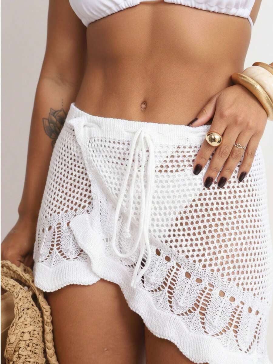 Saia de Tricot Crochê Saída de Praia Piscina Verão 2026 Luxo