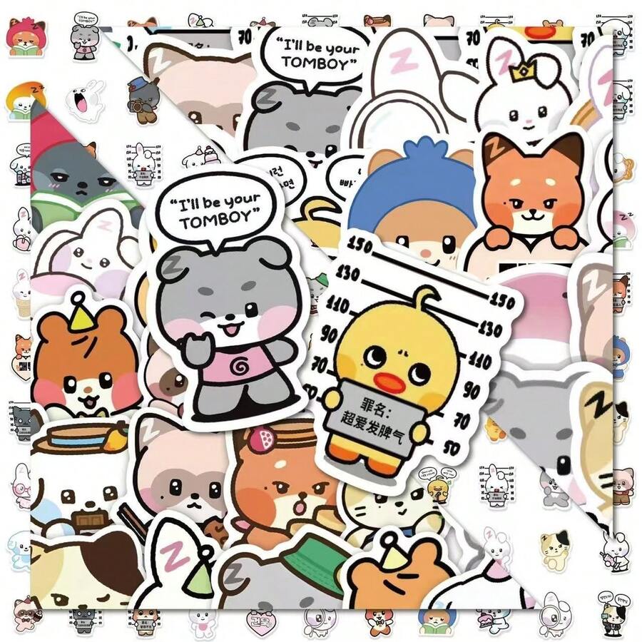 80pcs ZB1 Korean Boy Band Cute Cartoon Animal Character Stickers For Phone Case, Planner, Notebook, Suitcase, Skateboard, Water Bottle DIY Decoration Gift - Multicolor - View 1