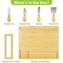 1 Set, Bamboo Cheese Board With 4 Cheese Knives, Charcuterie Tray And Plate, Cheese Knife, Cheese Slicer, Cheese Fork, Kitchen Cooking Tools, Bamboo Cutting Board, Wooden Cheese Platter, Kitchen Supplies - One Size/Bamboo Color - View 8