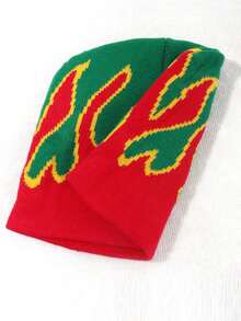 1pc Unisex Y2K Flame Jacquard Knit Beanie Hat, Warm Casual Personalized Knitted Cap Suitable For Autumn/Winter Outfits Men Winter Head