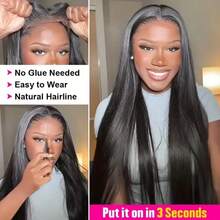 200% Density 13x4 High-Definition Lace Front Wig, Straight Lace Front Wig, 100% Brazilian Human Blended Hair Wig, Natural Style 13x4 Glue-Free Full Lace, Pre-Pulled Lace Wig, With Baby Hair, Swiss High-Definition Lace - Natural & Black - View 4