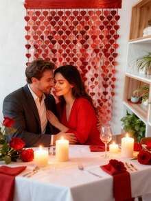 4/2/1 件套心形珍珠串 - 情人节装饰、情人节派对装饰、红色心形金属流苏帘、情人节拍照背景、生日、订婚、婚礼丝带背景、房间装饰 - 彩色 - 查看 4