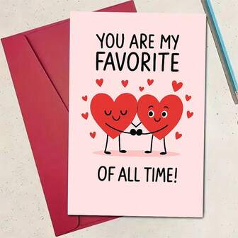 1张浪漫爱情贺卡，你是我永远的最爱，可爱心形情侣设计，是送给伴侣周年纪念日、情人节或任何场合的完美礼物。含信封和卡片。