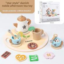 18pcs/Set Wooden Tea Set Toy Kit, Kids Pretend Play Afternoon Tea Set, Teapot, Cups, Coasters, Spoons, Tea Bags, Birthday, Children's Day, Christmas Gift - Multicolor - View 7