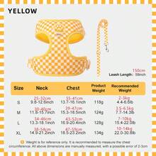 Spring New Plaid Pattern Dog Harness And Leash Set, Made Of Soft Breathable Mesh Fabric, Back Equipped With Round Ring For Increased Stability, Anti-Friction Design, Adjustable Size, Suitable For Small Dogs - Fashionable And Comfortable, Ideal For Daily Walking And Training. Matching Leash Has Waste Bag Holder. - Yellow - View 3